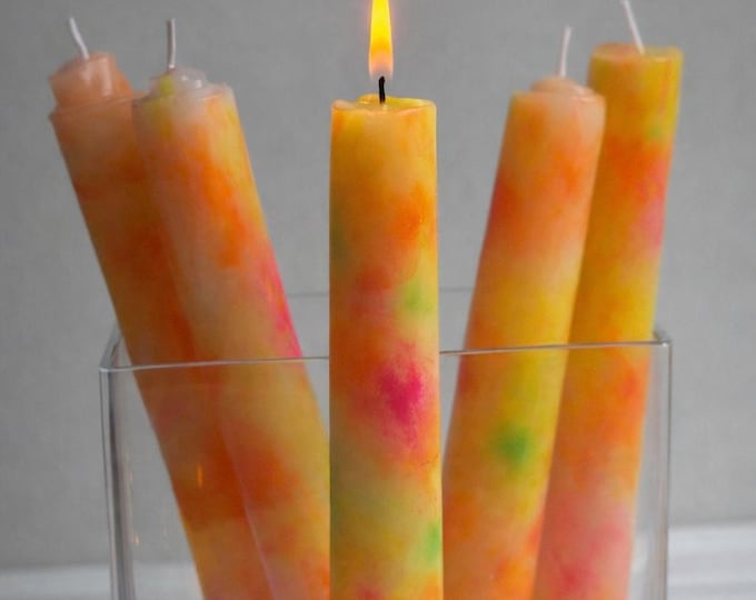 Handmade Colorful Tie-Dye Pillar Candle, Meditation Relaxation Decor