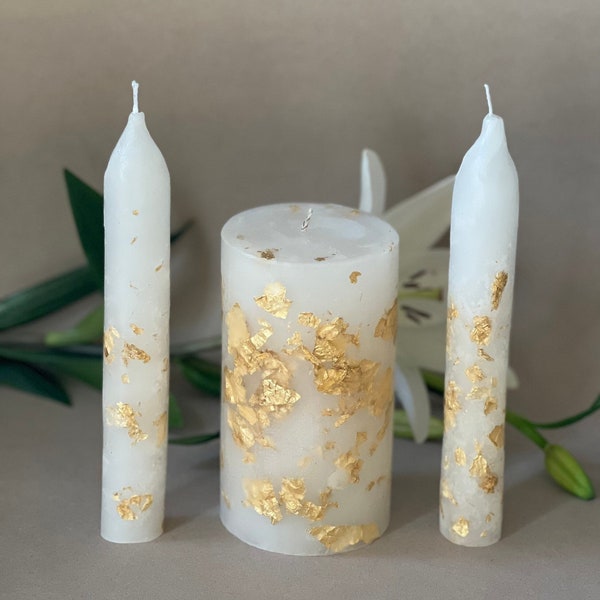 Gold Unity Candle set for Wedding, Wedding Candle Gold, Gold Centrepiece Civil Ceremony, Gold Decorative Candles.