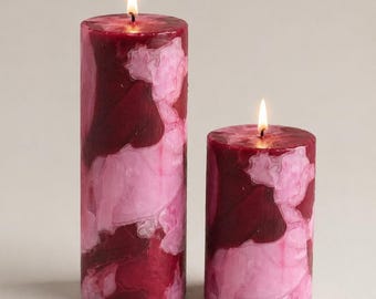 Vela artesanal color burdeos y rosa palo, vela cilíndrica decorativa, vela de larga duración sin perfume, decoración romántica para el hogar, regalo para ella.