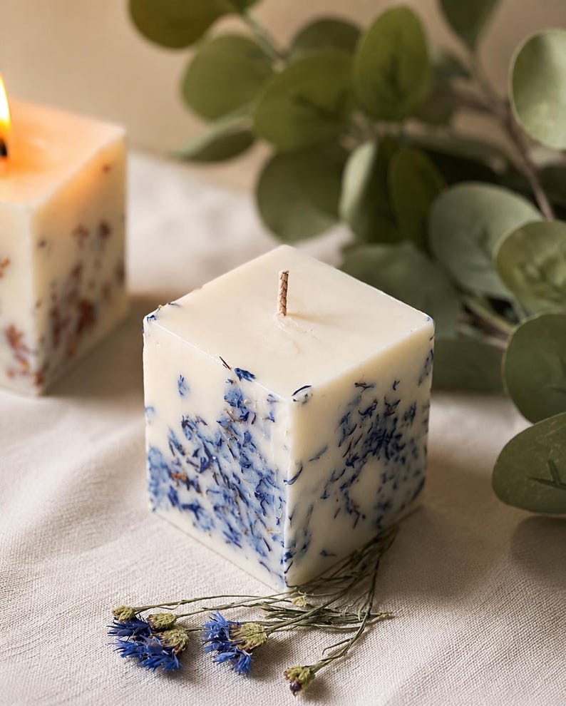 Candela di cera di soia vegana fatta a mano / Petali di fiori secchi, profumo personalizzato immagine 10