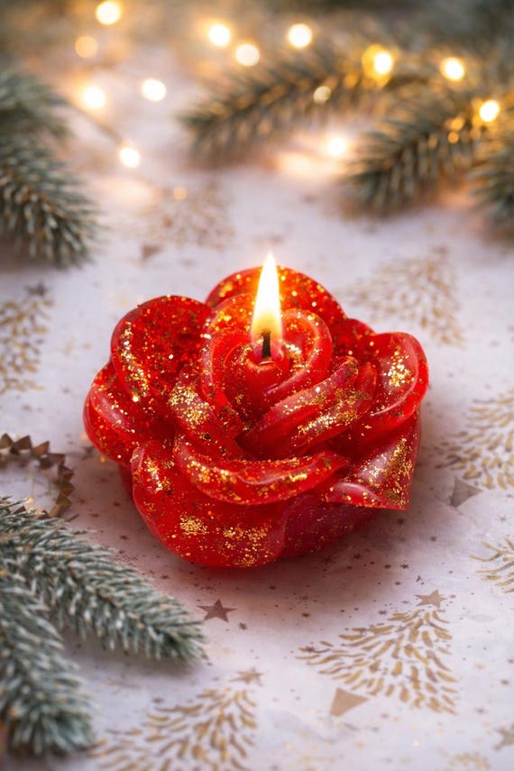 Handgemachte Rose Kerzen Set | Funkelndes Glitzer, Weihnachtsgeschenk