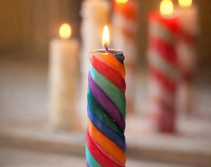 Rainbow Twisted Taper Candle | Handmade Spiral Dinner Table Decor