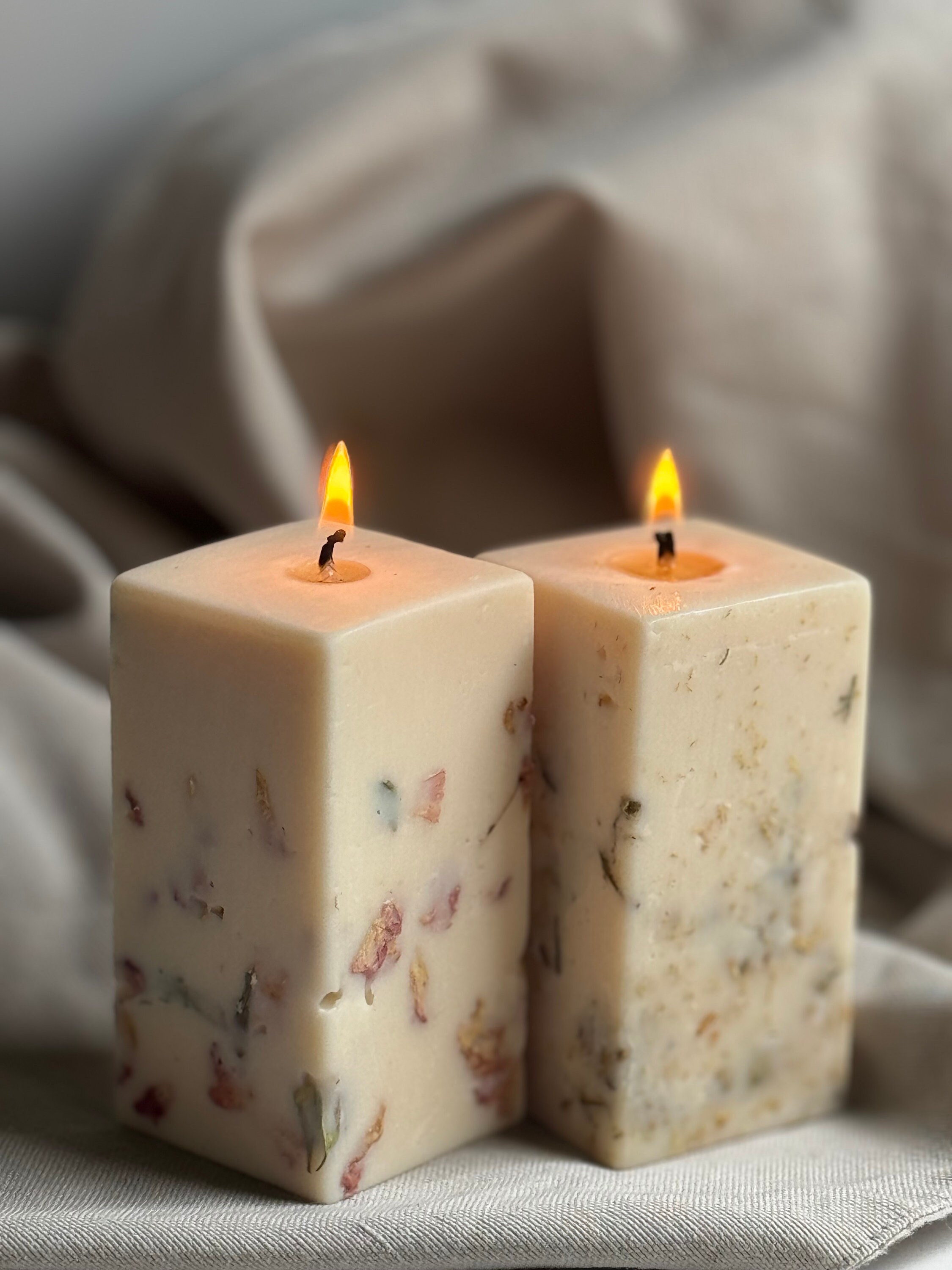 Square Candle With Petals, Magical Botanical Gift, Herbs Square Candle With Petals, Magical Botanical Gift, Herbs