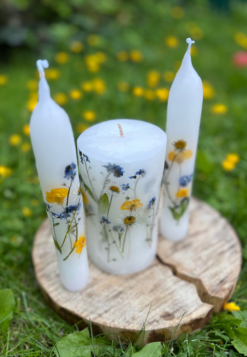 Unity Candles, Wildflower Set Candles, Wedding Ceremony Candles, Meadow Candles, Botanical Candles, Pressed Flowers, Altar Candles. image 3