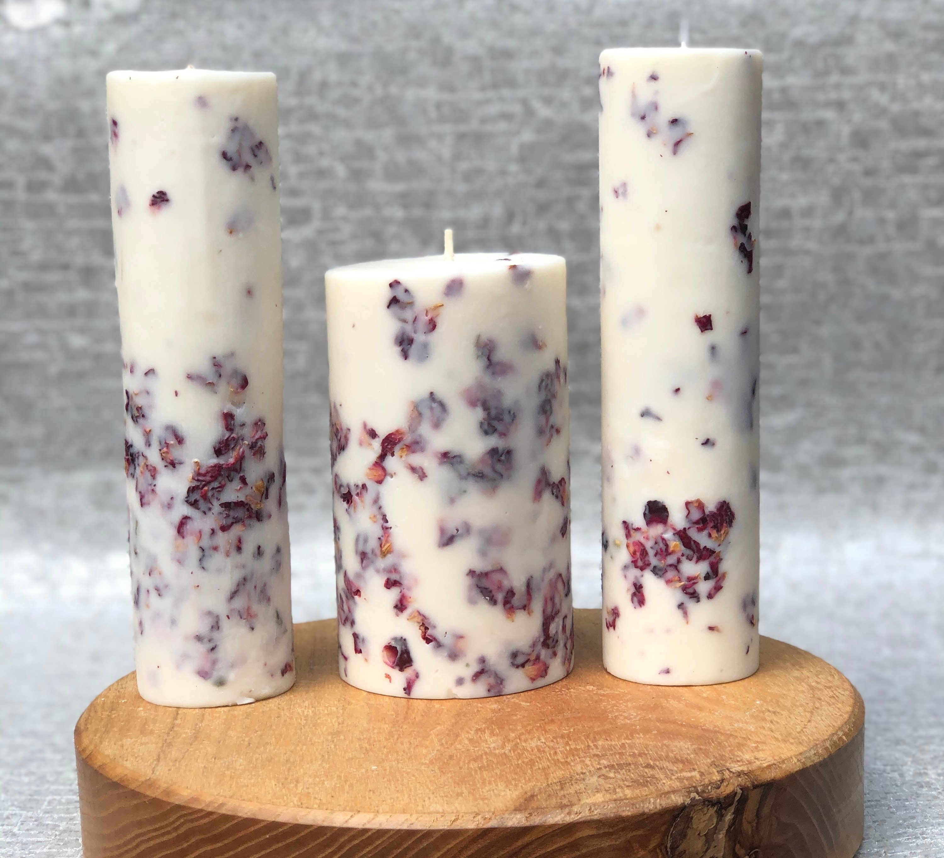 Bougies de Soja Unity, Ensemble Bougies à 3 Piliers, Bougies Pétales Fleurs, Bougie Unity Mariage, C