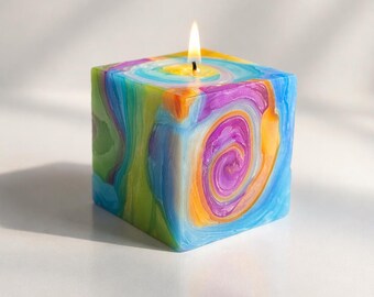 Vela cúbica hecha a mano, vela de mármol, decoración moderna para el hogar, vela sin perfume, idea de regalo única, decoración minimalista, vela colorida