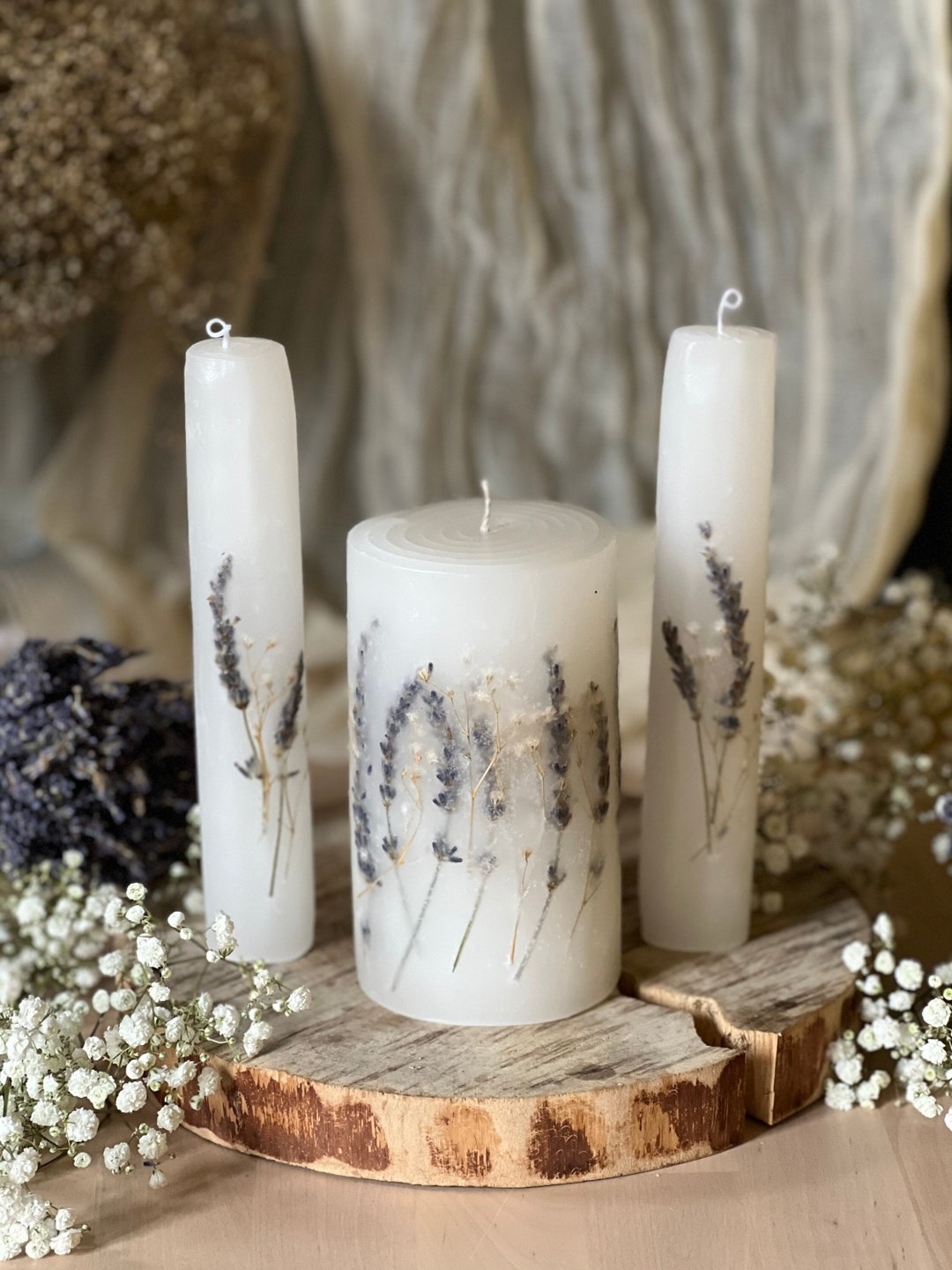 Rustic Unity Candles, Lavender Set Candles, Wedding Ceremony Candles