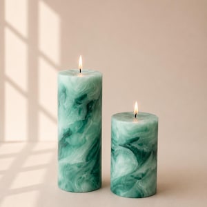 Candela a colonna in marmo verde smeraldo e salvia / Decorazione minimalista per la casa in stile agata