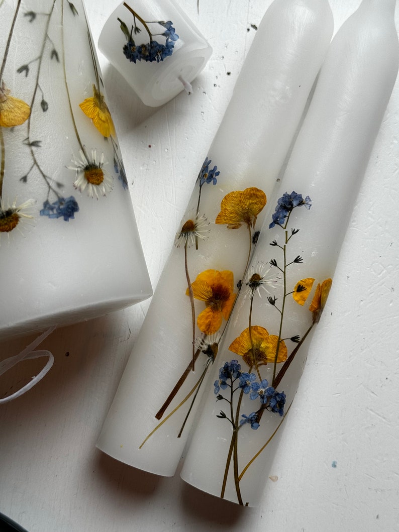 Unity Candles, Wildflower Set Candles, Wedding Ceremony Candles, Meadow Candles, Botanical Candles, Pressed Flowers, Altar Candles. image 10