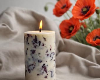 Handmade Botanical Soy Wax Candle with Poppy Petals, Boho Home Decor