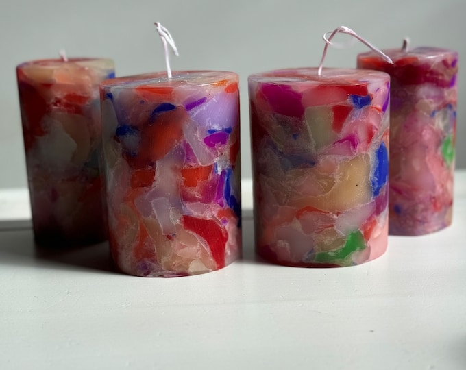 Multicoloured Pillar Candles, Unique Home Decor, Long Burning Candles, Gift for Friend, Housewarming Gift, Colourful Candle, Maximalist Deco