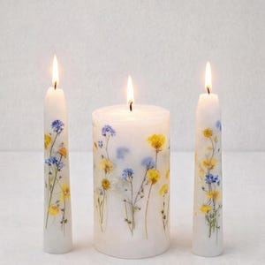 Wildflower Wedding Unity Candle Set | Handmade Pressed Flower Candles