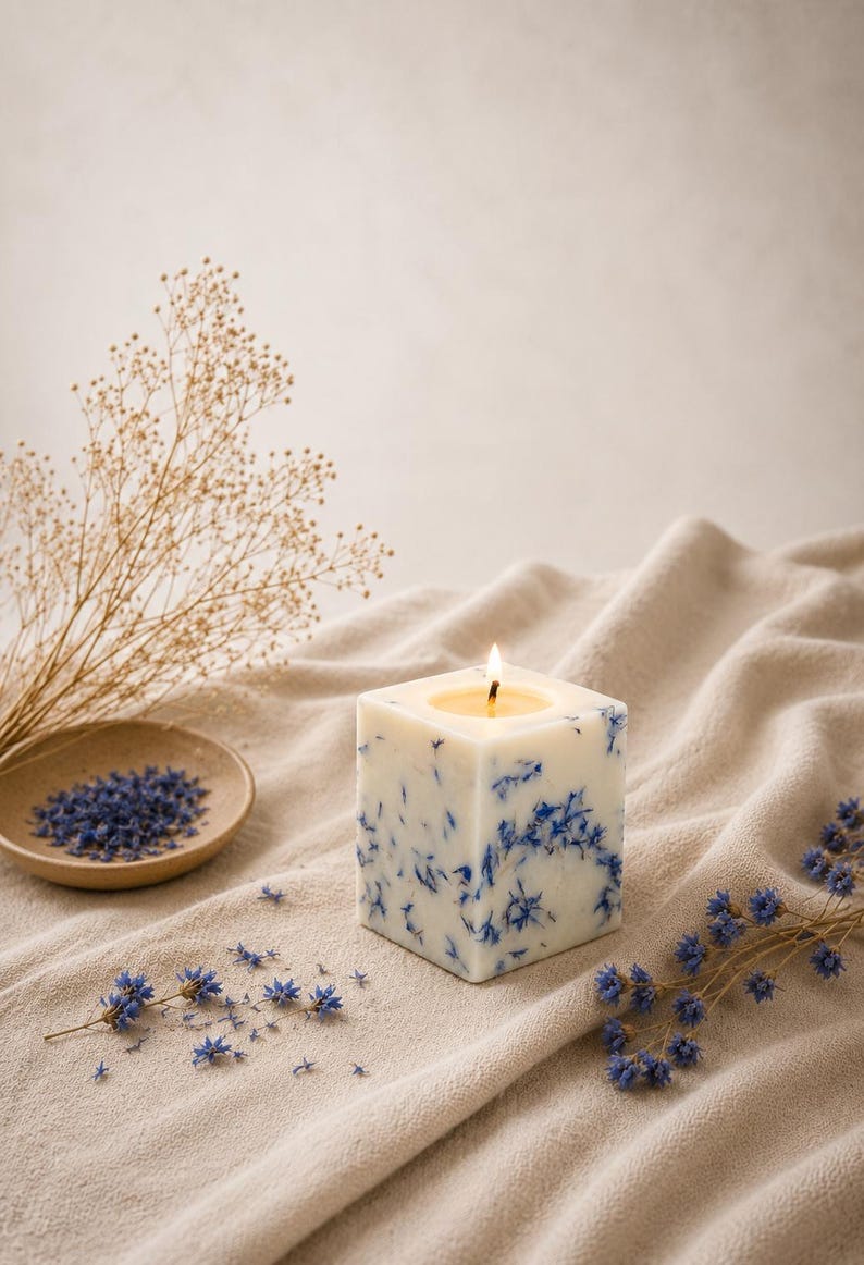 Candela di cera di soia vegana fatta a mano / Petali di fiori secchi, profumo personalizzato immagine 9