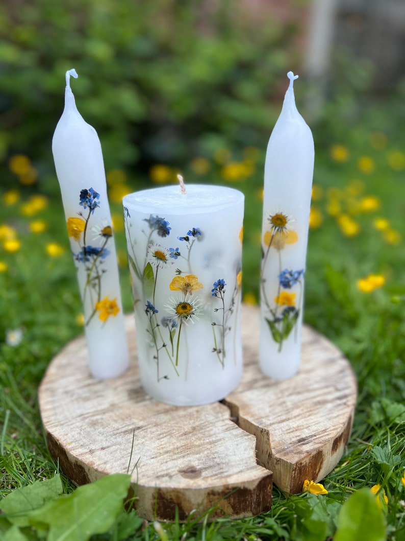 Unity Candles, Wildflower Set Candles, Wedding Ceremony Candles, Meadow Candles, Botanical Candles, Pressed Flowers, Altar Candles. image 2