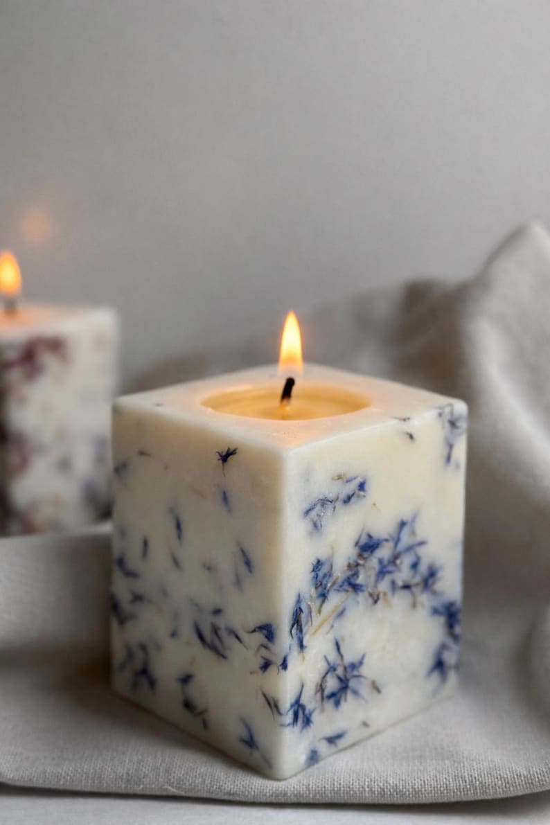 Candela di cera di soia vegana fatta a mano / Petali di fiori secchi, profumo personalizzato immagine 8