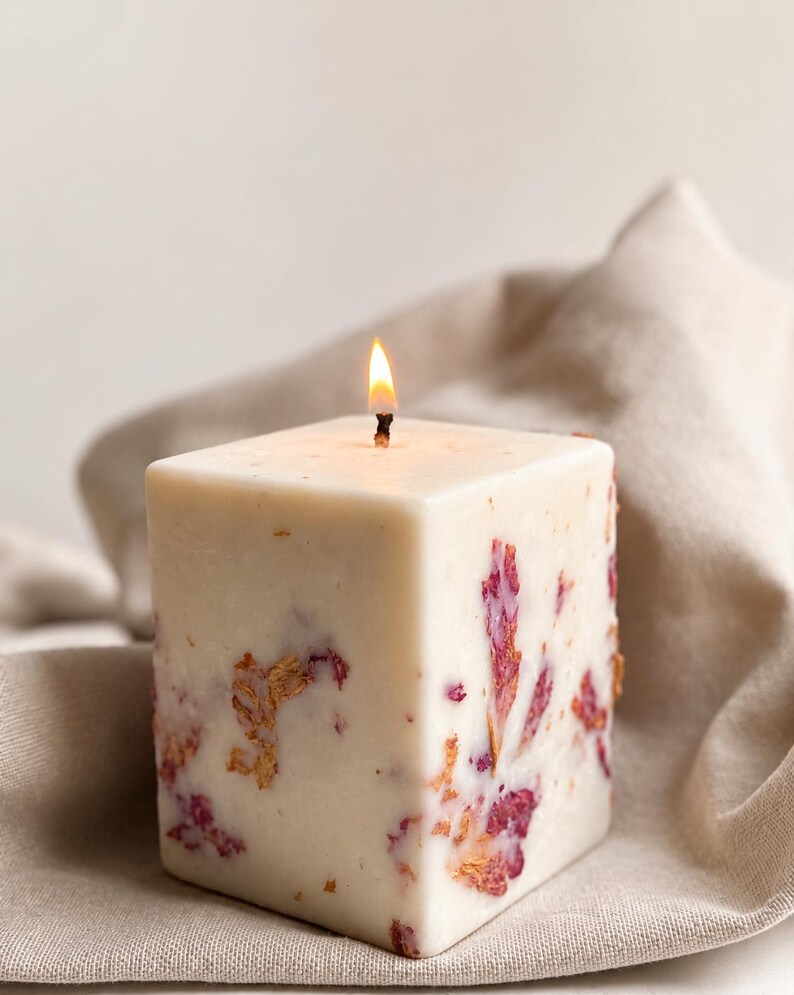 Candela di cera di soia vegana fatta a mano / Petali di fiori secchi, profumo personalizzato immagine 5
