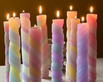 Candy Swirl Pastel Taper Candles, Hand Twisted Taper Candles, Handgemaakte kaarsen, Unieke Dinner Candles, Pastel Colors Decor.