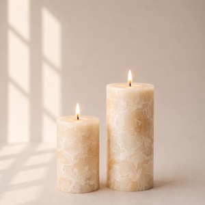 Vela de mármol beige hecha a mano / Larga duración, decoración minimalista