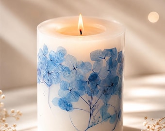 Handmade Hydrangea Candle: Botanical Altar Candle, Unscented