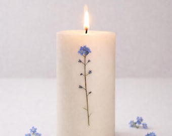 Forget Me Not Soy Wax Candle | Botanical Pressed Flower, Unscented