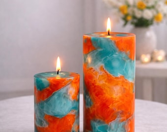 Handmade Sculptural Candle | Turquoise & Orange Home Decor