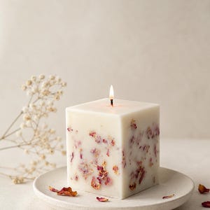 Candela di cera di soia vegana fatta a mano / Petali di fiori secchi, profumo personalizzato immagine 4