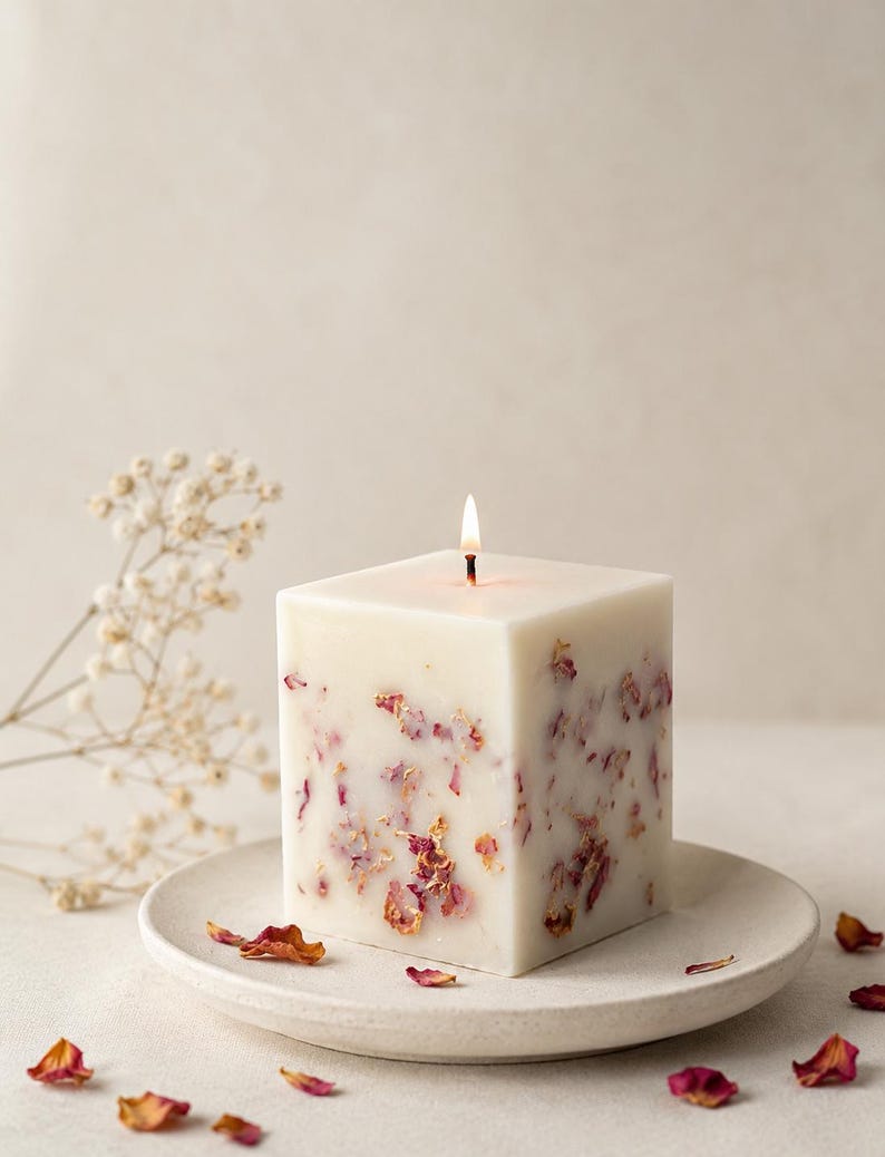 Candela di cera di soia vegana fatta a mano / Petali di fiori secchi, profumo personalizzato immagine 4
