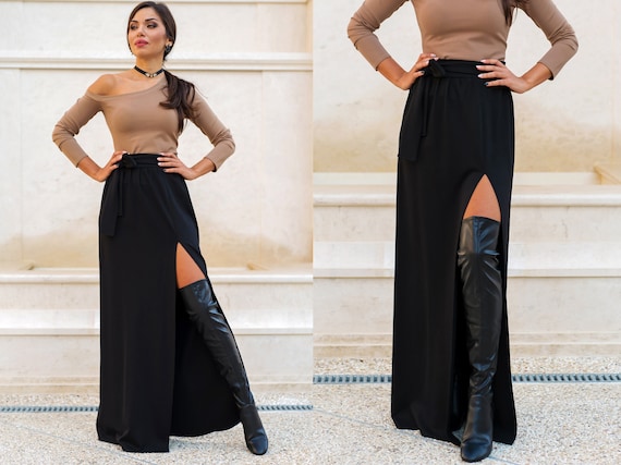 Long Tricot Skirt With Slit / Long Skirt With Belt / Maxi Skirt / Tricot  Skirt / Winter Skirt / Black Skirt / Womens Skirts / Long Skirt -   Canada