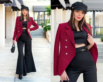 Zweireihiger Blazer / Silberner Knöpfe Blazer / Eleganter Blazer Jacke / Frauen Blazer / Mode Blazer / Stilvoller Blazer / Blazer für Frauen