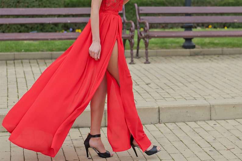 Chiffon Skirt / Double Slit Maxi Skirt / Sexy Maxi Skirt / Long Women's Skirts / Summer Skirt image 2