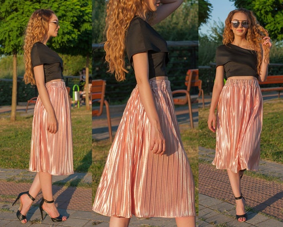 rose gold midi skirt