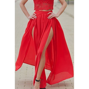 Chiffon Skirt / Double Slit Maxi Skirt / Sexy Maxi Skirt / Long Women's Skirts / Summer Skirt image 1