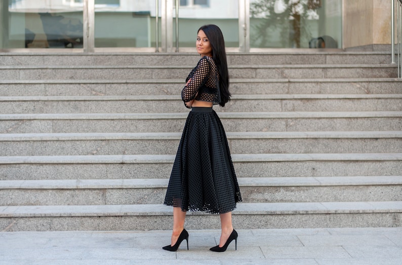 Midi Skirt and Top Set With Mesh/black Set for Women/mesh Etsy