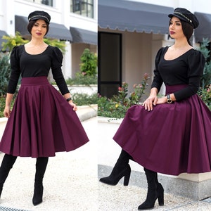 Marsala Vintage Style Skirt / High Waist Skirt / Midi Skirt / Women's Skirts / Circle Skirt / Flared Skirt / Skirt For Women / Cotton Skirt