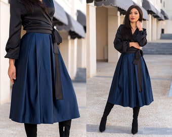 Midi hoge taille satijnen rok / hoog getailleerde rok / Midi rok / blauwe rok / elegante rok / Womens rokken / satijnen rok / rok voor vrouwen