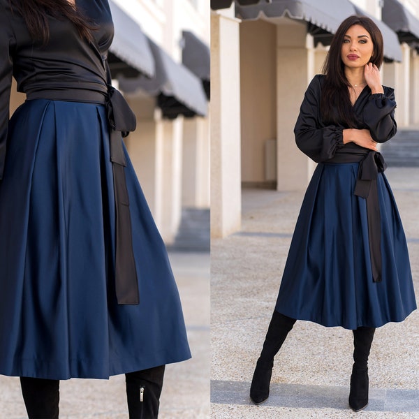 Midi High Waist Satin Skirt / High Waisted Skirt / Midi  Skirt / Blue Skirt / Elegant Skirt / Womens Skirts / Satin Skirt / Skirt For Women