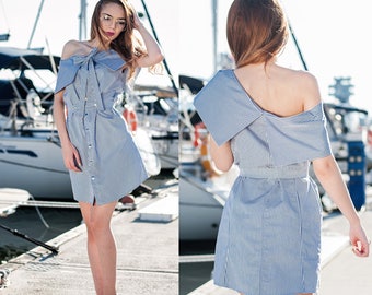 Women Shirt Dress / Women's Dresses / Striped Dress / Off The Shoulder Dress / Dress With Belt / Sexy Dress