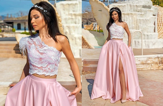 prom dress crop top and long skirt