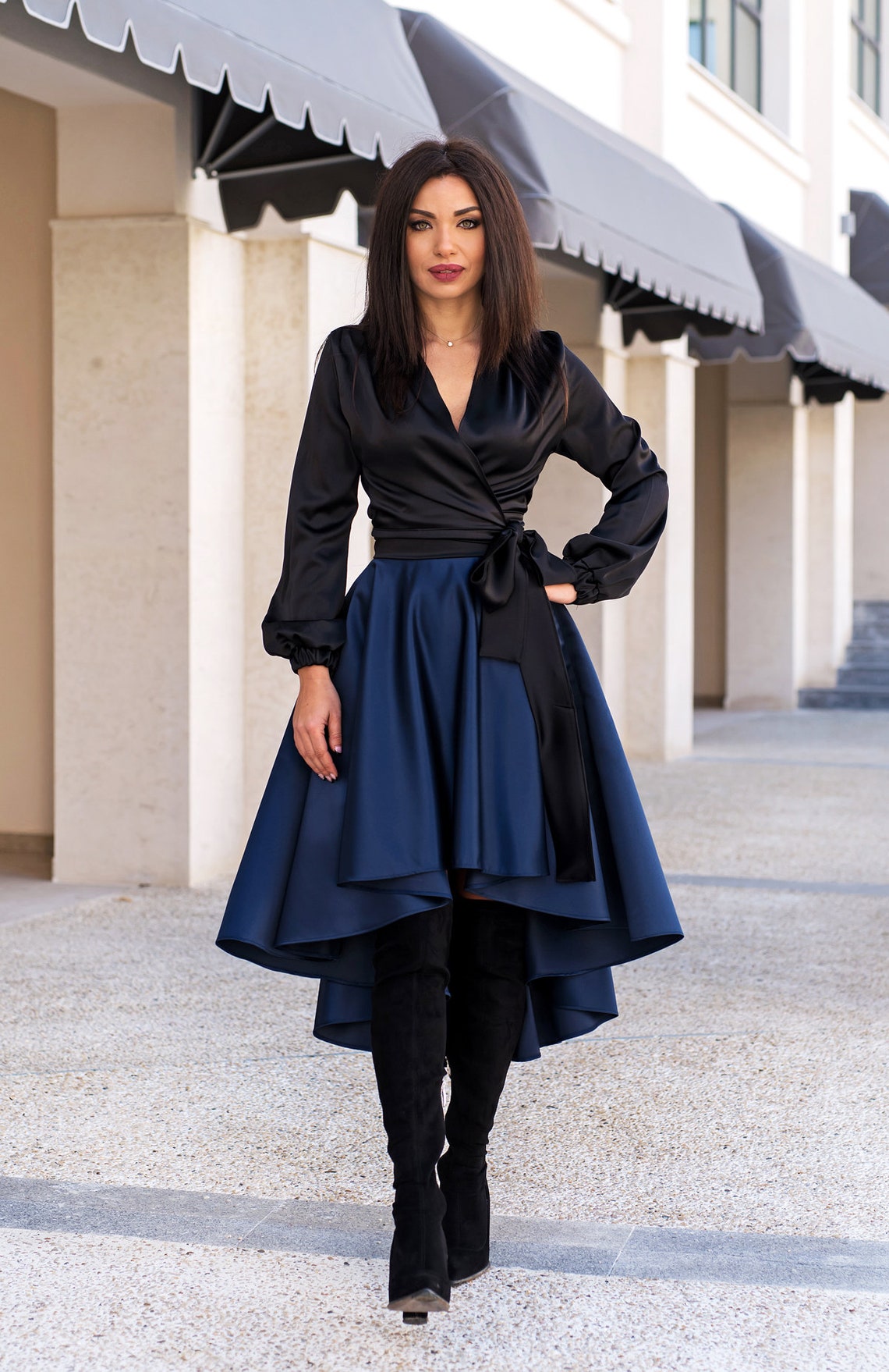 Asymmetrische Midi Rock / Satin Rock / Midi Rock / Kreis Rock Etsy