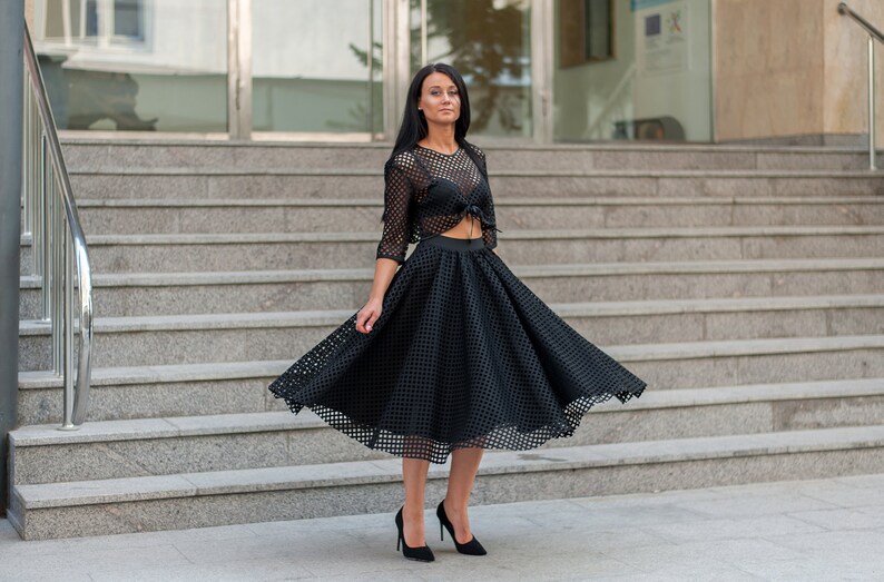 Midi Skirt and Top Set With Mesh/black Set for Women/mesh Etsy