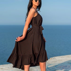 Flared Maxi Dress / Dot Print Dress / Maxi Dress Wit Belt / Asymmetric Flared Dress / Maxi Dress / Women Dress / Asymmetric Long Dress image 6
