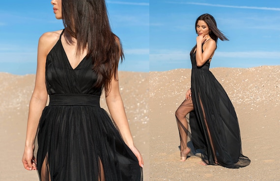Double Slit Tulle Dress / Tulle and Satin Dress / Sexy Long - Etsy UK