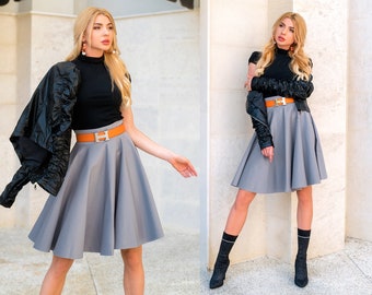 Knee Length Circle Skirt / High Waist Knee Skirt / Flared Knee Length Skirt / Gray Skirt / Womens Skirt / Skirt For Women / Skirts