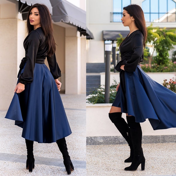 Asymmetric Midi Skirt / Satin Skirt / Midi Skirt / Circle Skirt / Womens Skirt / High Waisted Skirt / Skirt For Women / Elegant Midi Skirt