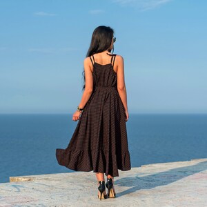 Flared Maxi Dress / Dot Print Dress / Maxi Dress Wit Belt / Asymmetric Flared Dress / Maxi Dress / Women Dress / Asymmetric Long Dress image 10