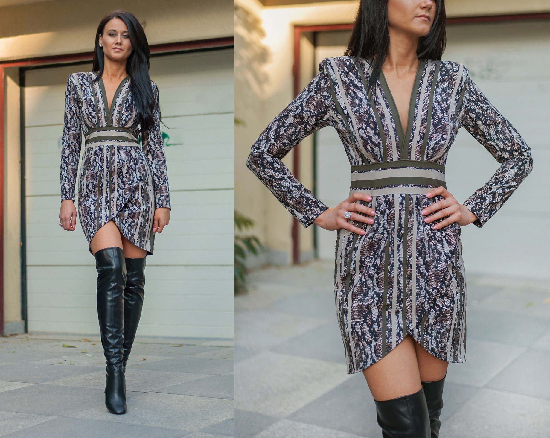 Snake Print Wrap Dress/vneckline Wrap Dress/short Wrap Etsy