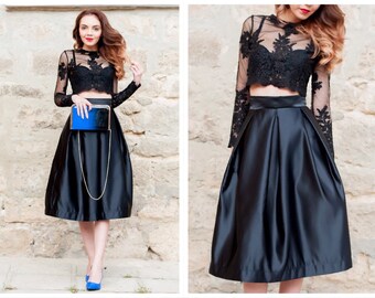 Midi High Waist Satin Skirt / High Waisted Skirt / Midi  Skirt / Black Skirt / Elegant Skirt / Womens Skirts / Satin Skirt / Skirt For Women