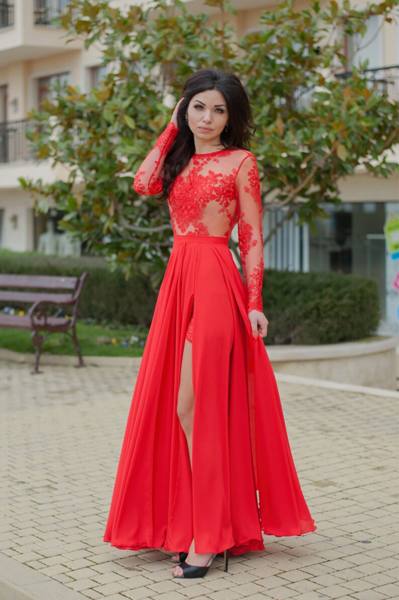 Long Flare Dress/Red Prom Dress/Maxi Dress/Women Dress/Long | Etsy