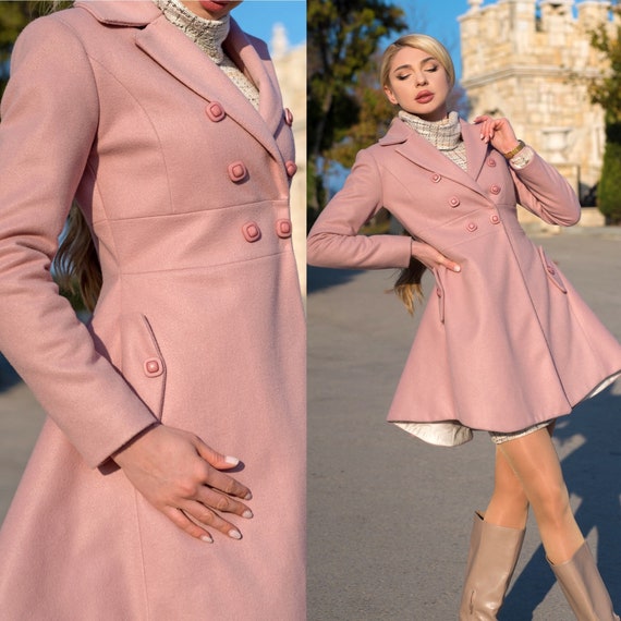 Flared Elegant Womens Coat / Double Breasted Elegant Coat / Winter