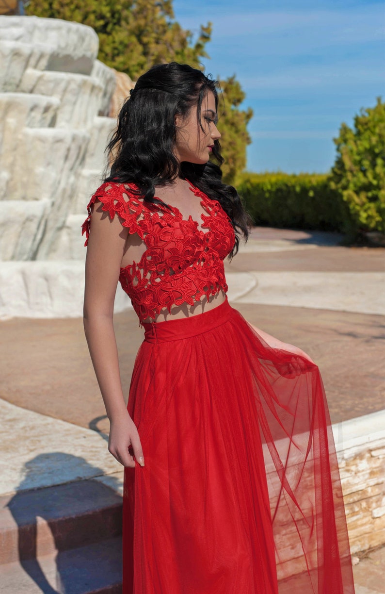 Red Lace Crop Top/ Sleeveless Top / Fashion Top / Top for Etsy New